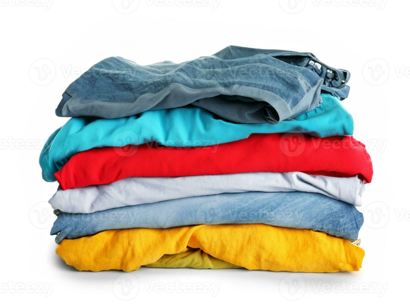 Stack of dirty clothes on white background photo