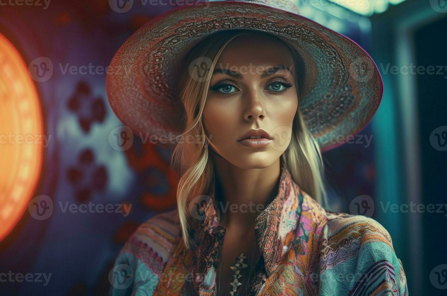 Intense female fashion portrait. Generate ai photo