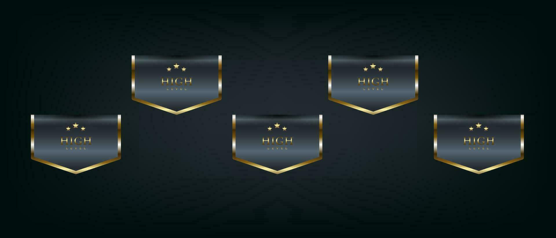 cinco lujo negro y oro cintas vector ilustración en oscuro aislado antecedentes usado para bandera, etiqueta, pegatina concepto modelo