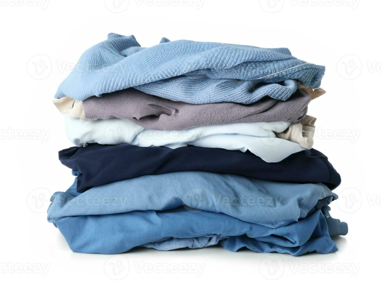 Stack of dirty clothes on white background photo