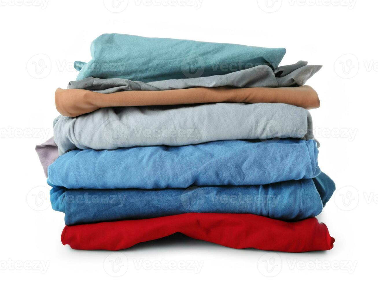 Stack of dirty clothes on white background photo