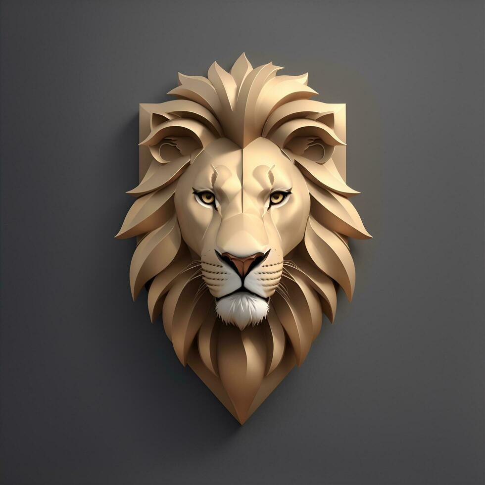 minimalist logo of lion brand, symmetrical, 3D render, AI generated photo