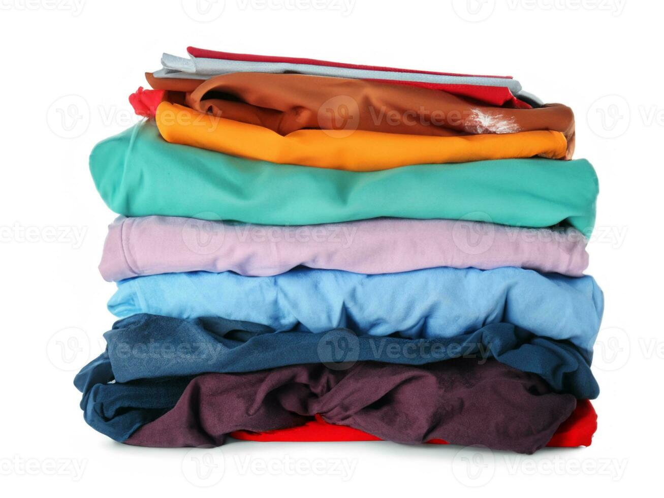 Stack of dirty clothes on white background photo