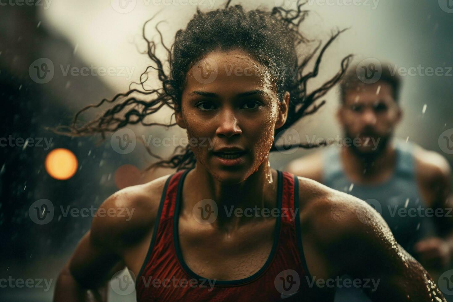 Durable Cinematic running people. Generate Ai photo