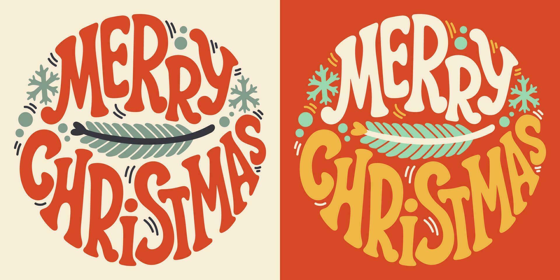 maravilloso letras alegre Navidad. retro eslogan en redondo forma. de moda maravilloso impresión diseño para carteles, tarjetas, camisetas en estilo años 60, años 70 vector ilustración.