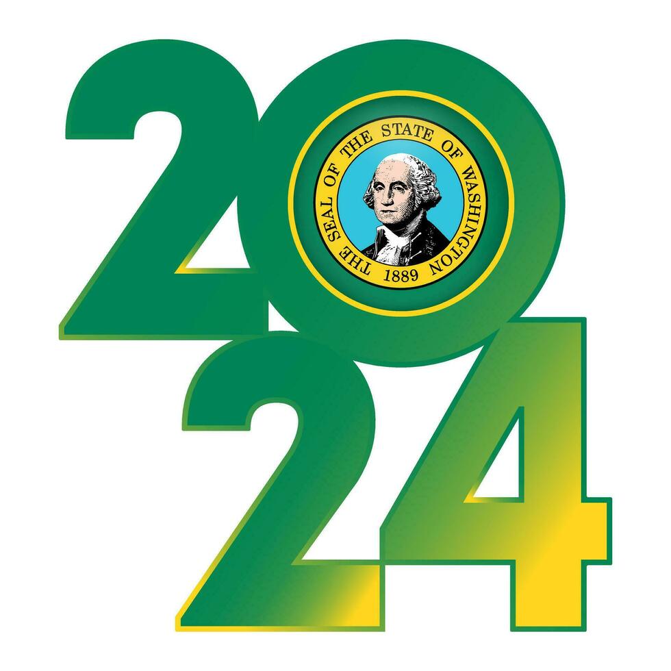 2024 banner with Washington state flag inside. Vector illustration.