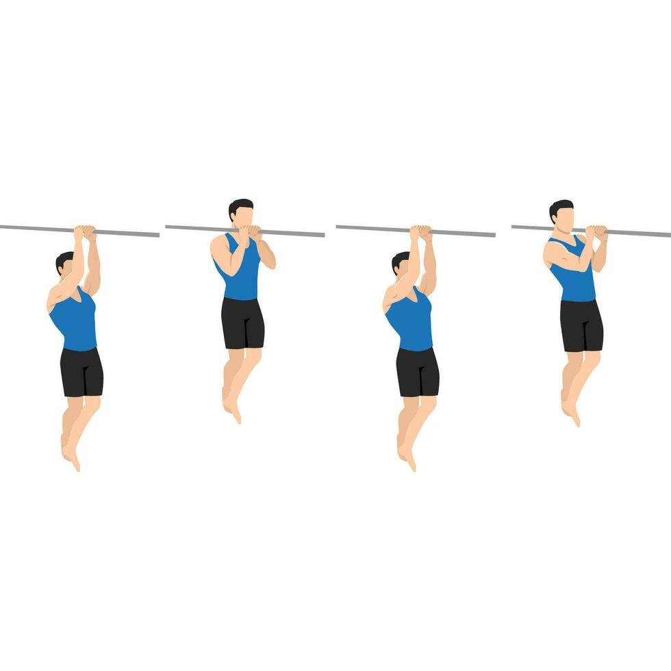 Man doing commando pull up exercise. vector