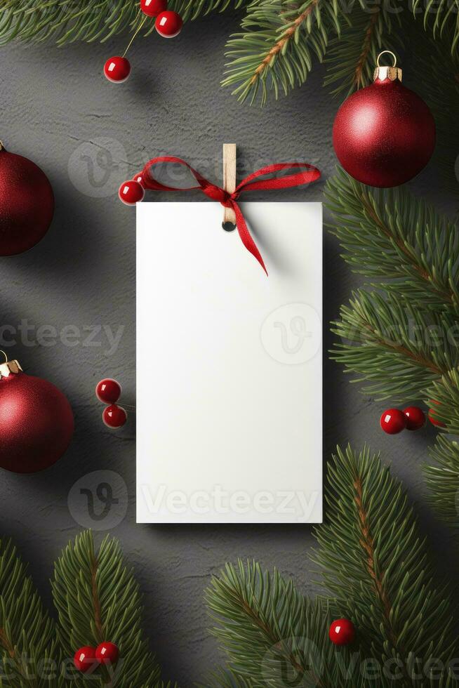 Modern gift tag for Christmas holiday mockup on grey black background AI Generated photo