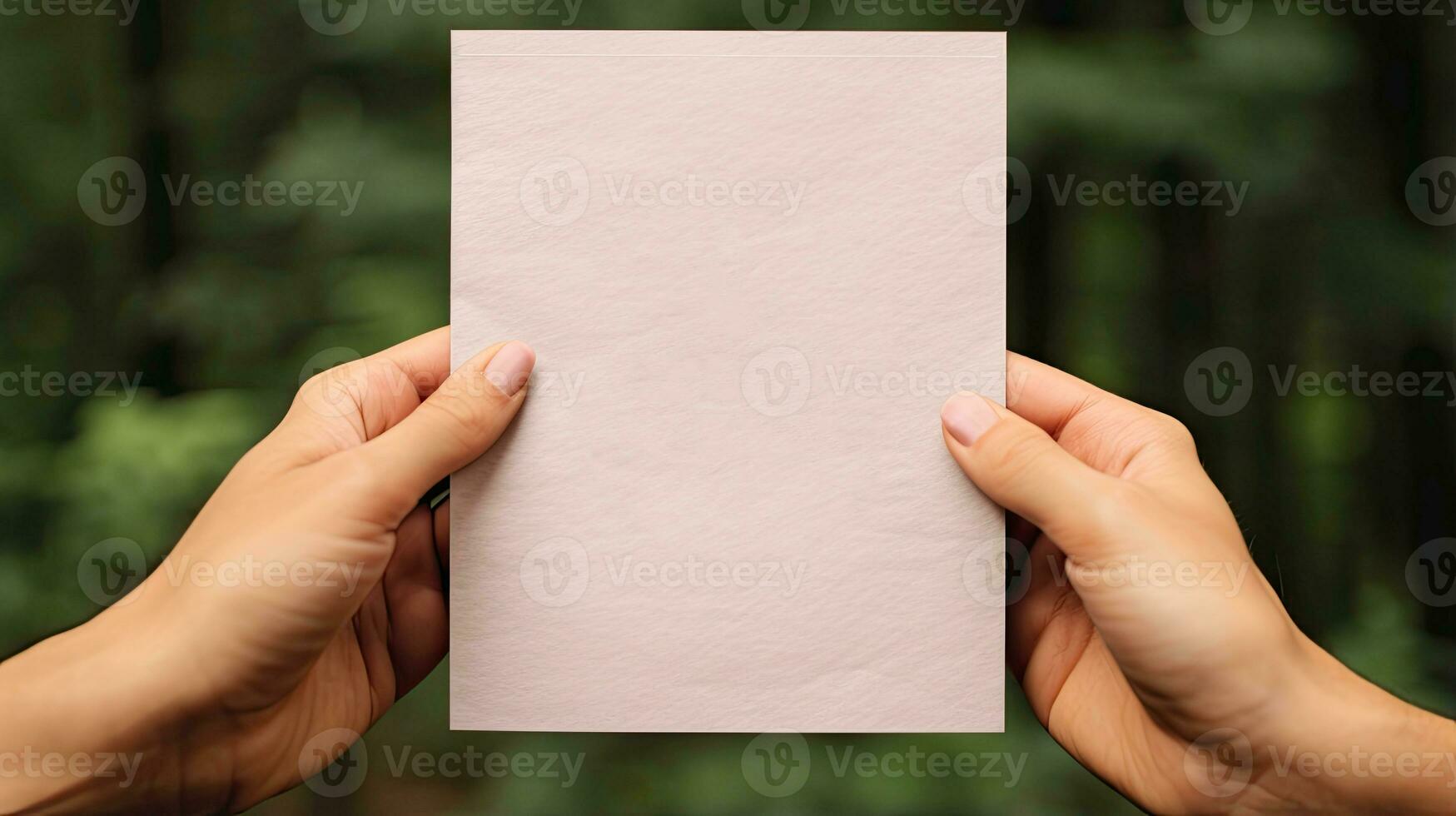 Print Mockup Card in Hands for invitation, Wedding, Card or Postcard Mockup AI Generated photo