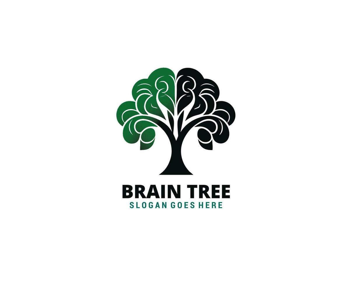 Brain and tree combination illustration vector design for logo and icon, free vector