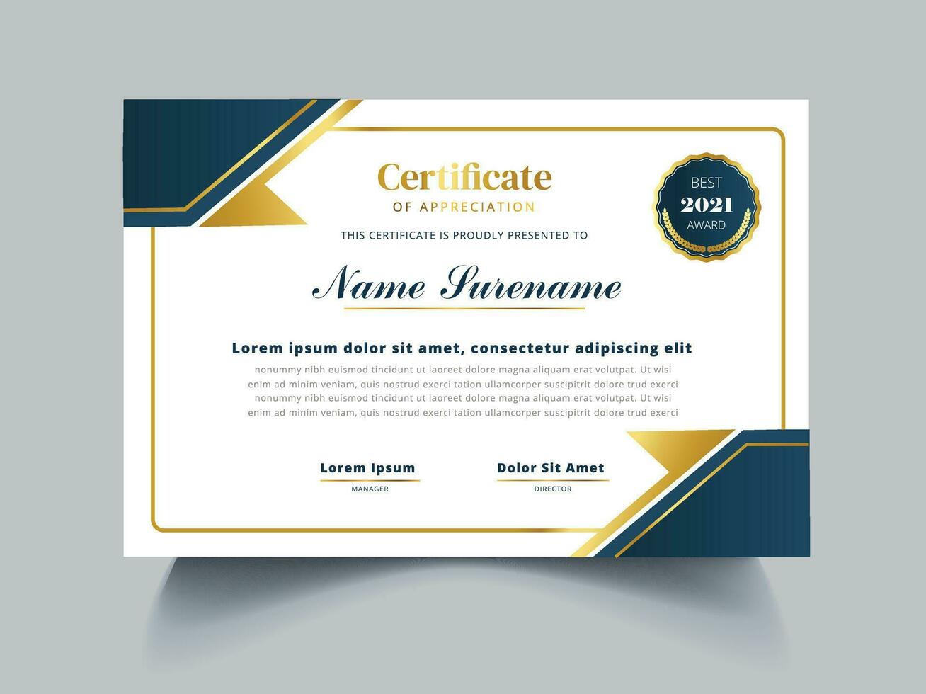 Modern elegant gold certificate template with badge Free Vector