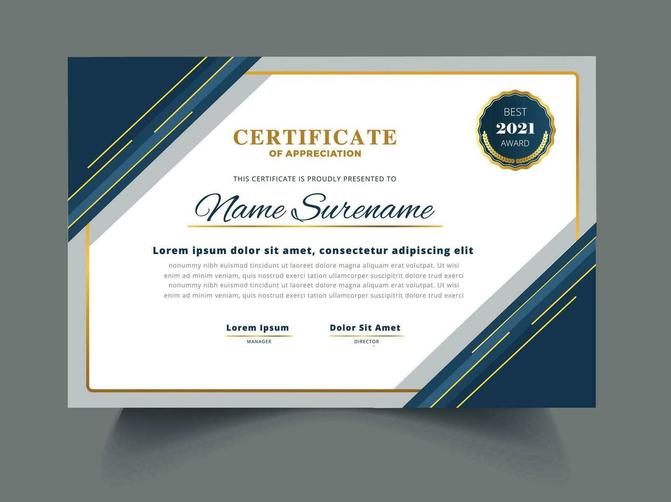 Gold Blue Graduation Certificate Layout Concept free Vector