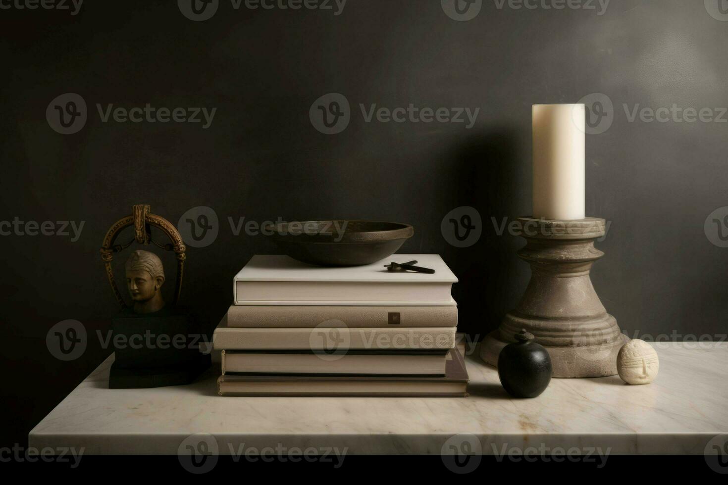 Ancient philosophical tome positioned book dark. Generate Ai photo