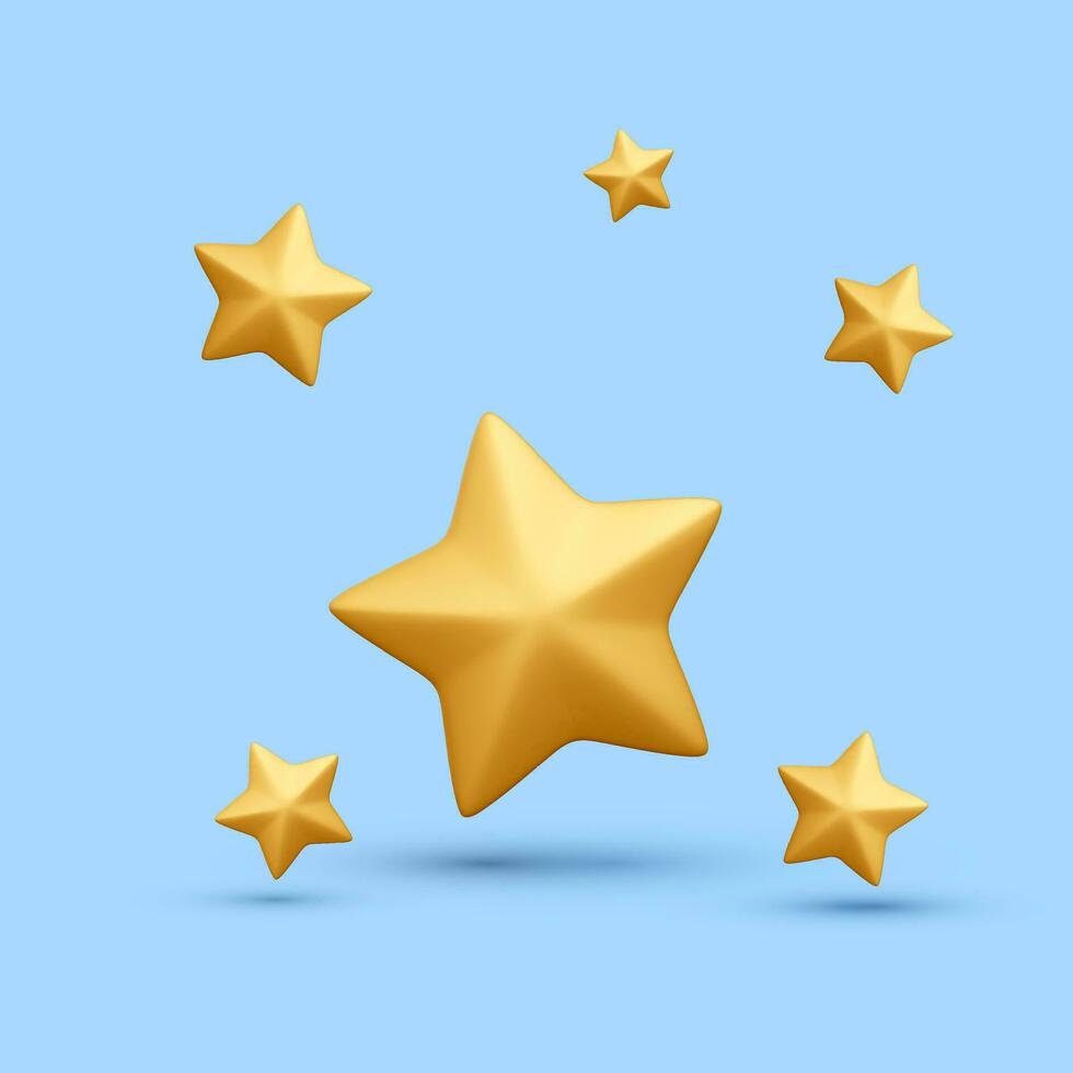 3d realistic golden stars isolated on blue background. Vector illustration
