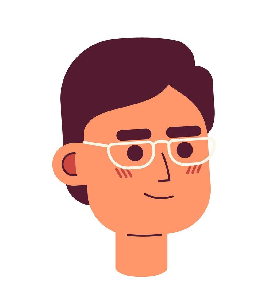 Eyeglasses adult asian man 2D vector avatar illustration. Eyewear male korean cartoon character face portrait. Businessman japanese flat color user profile image isolated on white background