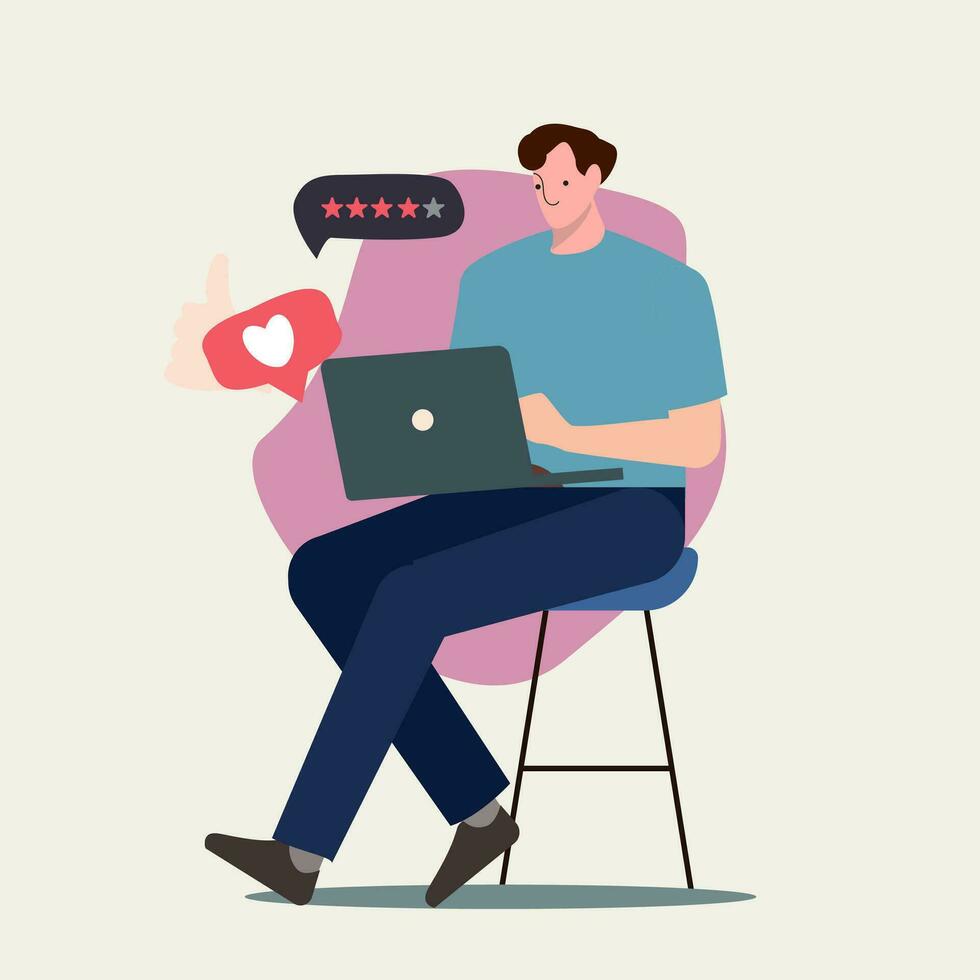 Man sitting on chair with laptop and thumb up vector
