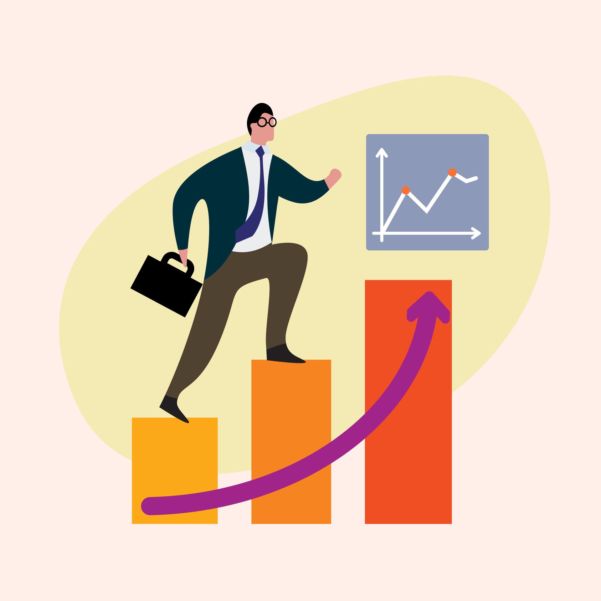 business people step up on graph and chart carry briefing bag working