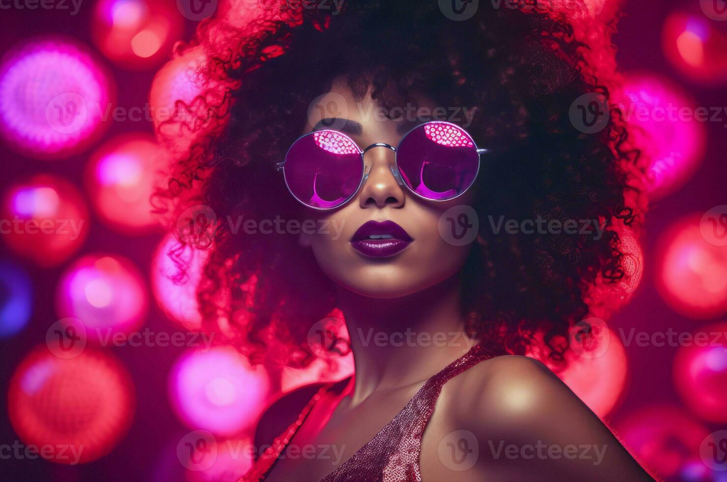 Lady shiny night club pink color. Generate Ai photo