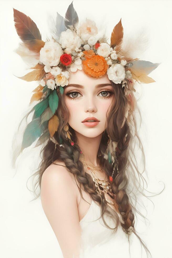 Beautiful girl wearing festival clothes, AI generated photo