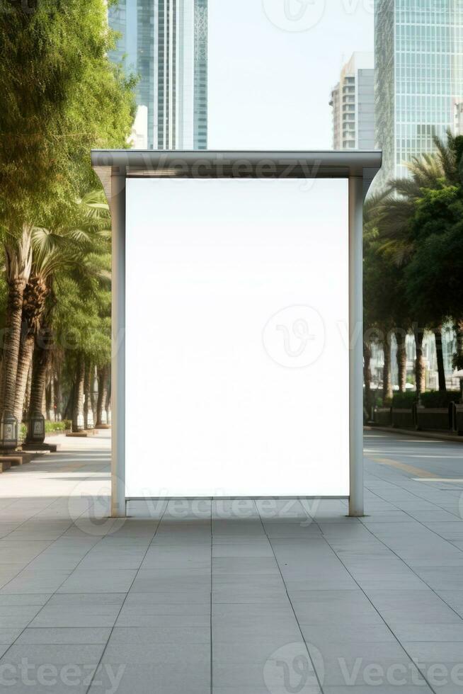 Blank mock up of vertical street poster billboard in morning dawn for marketing or advertisement AI Generated photo