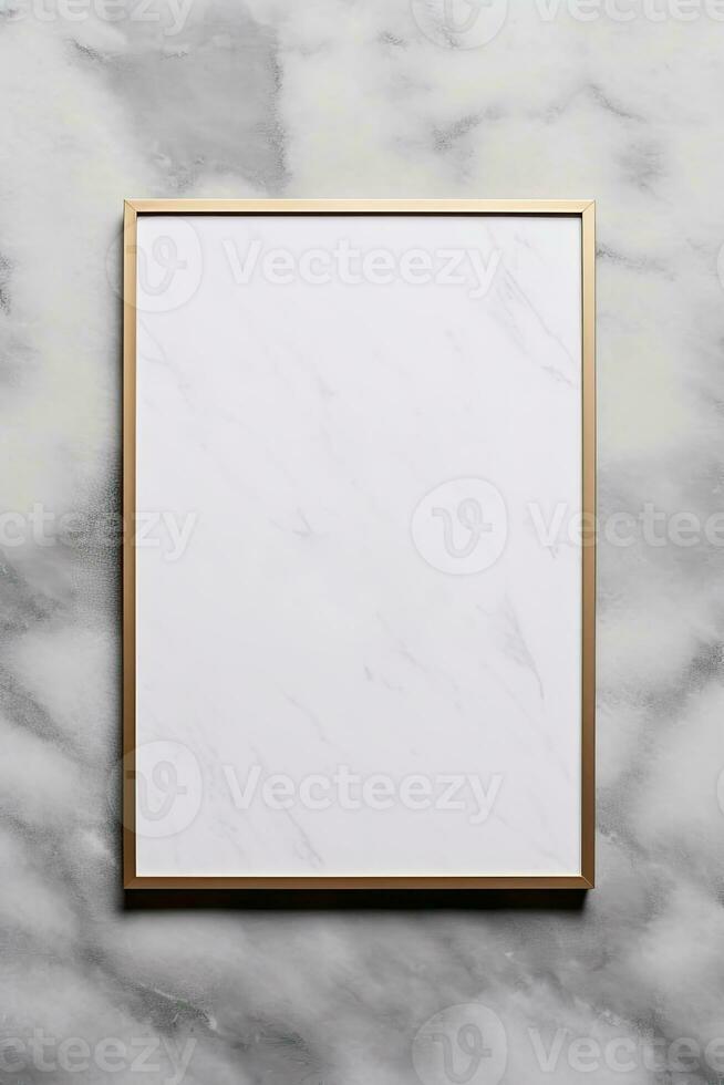 Clean minimal modern frame hanging mock up contemporary on marble wall AI Generated photo