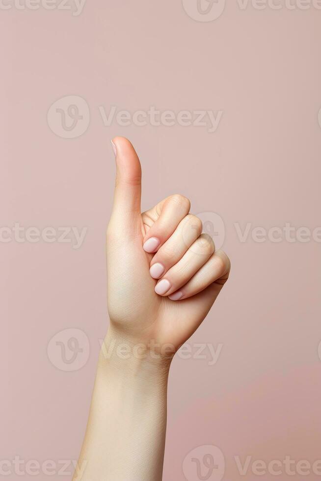 Woman index finger pointing up in back of the hand AI Generated photo