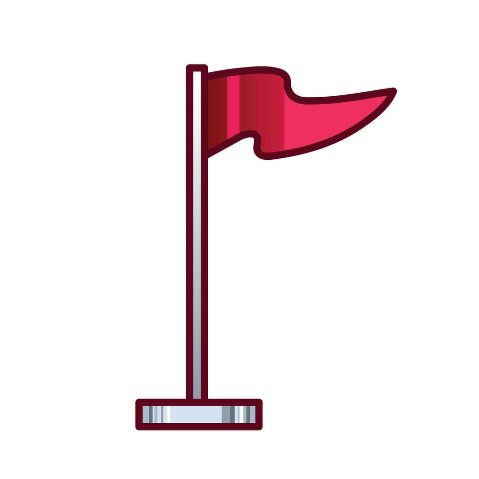 Colored and outlined triangular flappy red flag on gray flagpole vector icon illustration isolated on square white background. Simple flat cartoon art styled drawing.