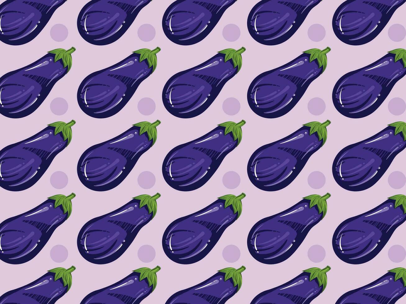 Eggplants purple vegetable pattern vector illustration isolated on purple colored horizontal background.