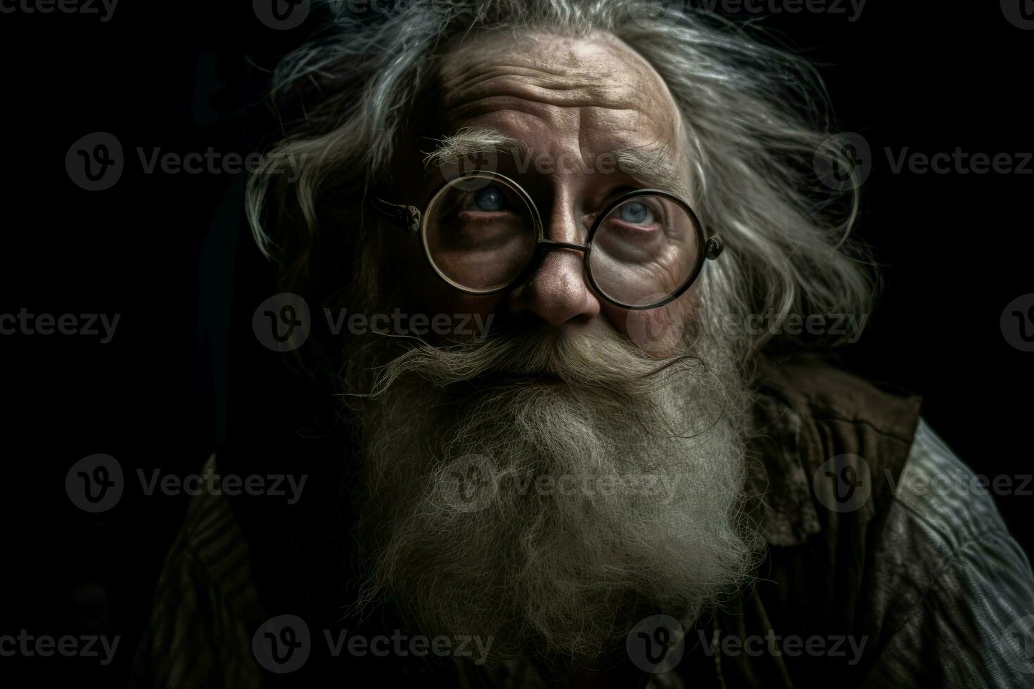 Mad old scientist with blue eyes. Generate Ai photo