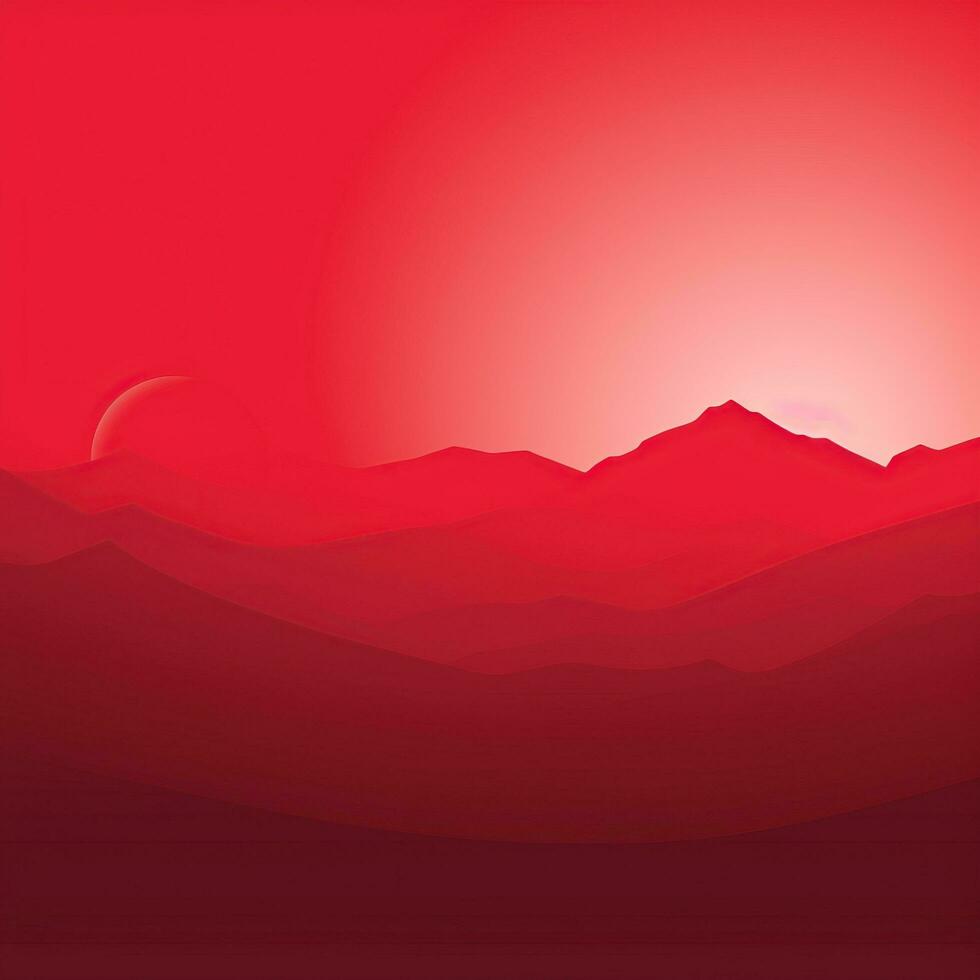 Red minimalistic landscape in the desert, image of nature, sky, hills photo