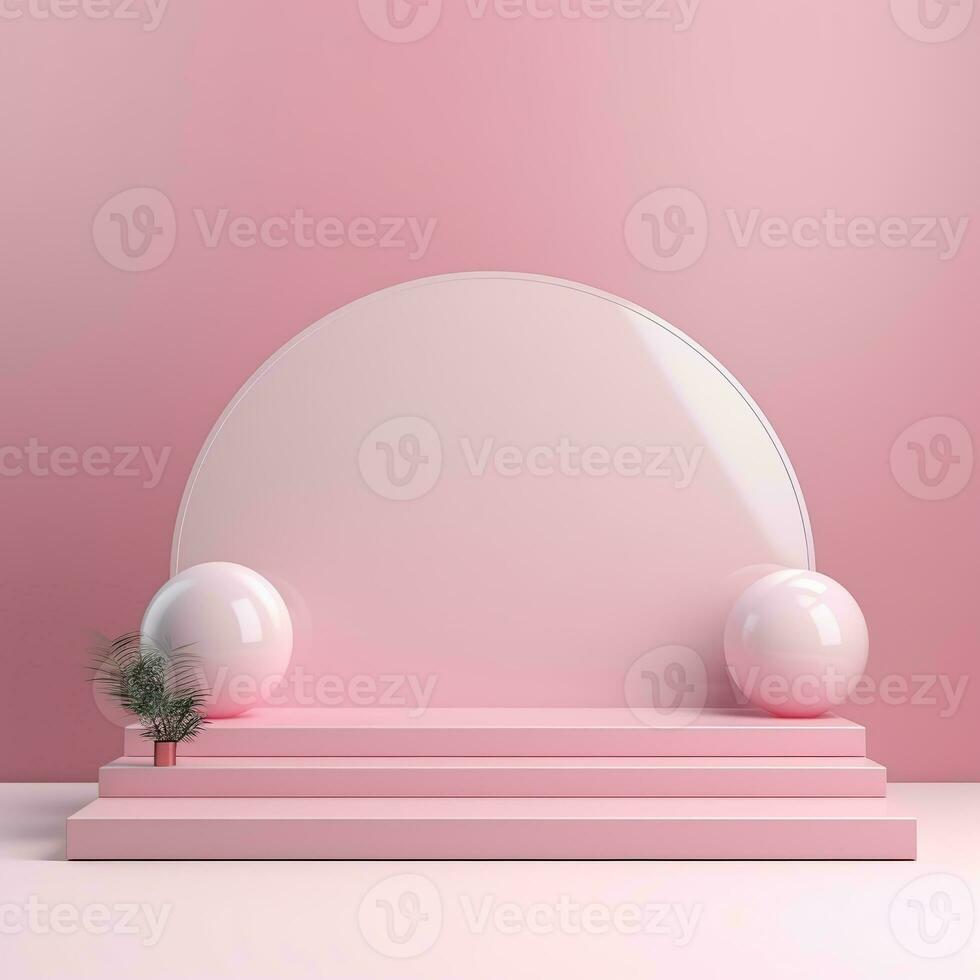 Empty minimalistic glossy scene with pearls. Pink, beige, neutral color podium for goods and items. Generative AI photo