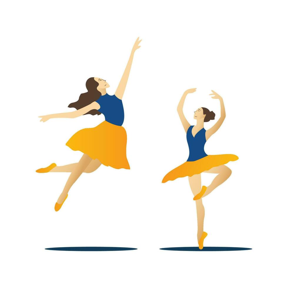 Ballerina in yellow skirt and pointe shoes. Vector illustration.