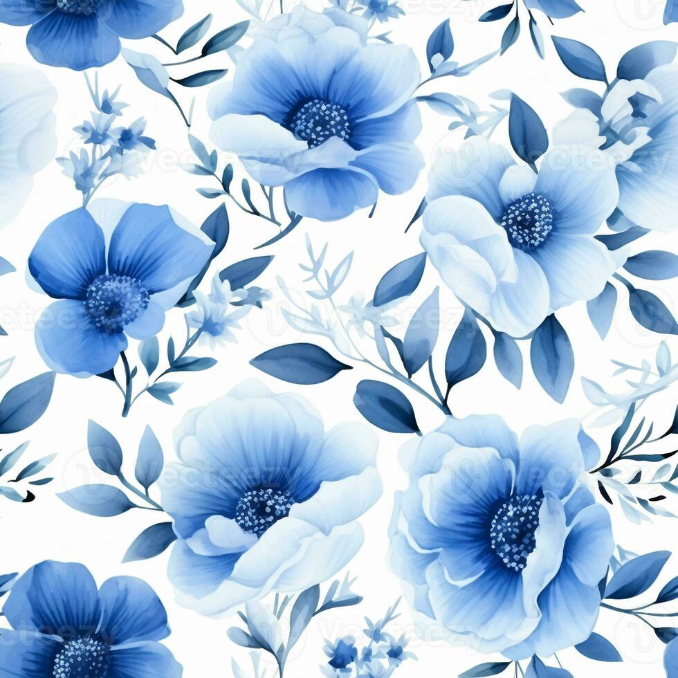 Watercolor seamless pattern of blue flowers. Background, fabric, packaging, wrapper, digital paper photo