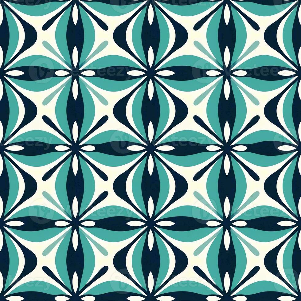 Abstract seamless geometric pattern in blue green color, symmetry, floral design photo