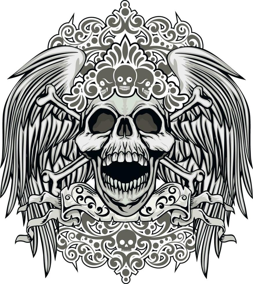 Gothic sign with skull and wings, grunge vintage design t shirts vector