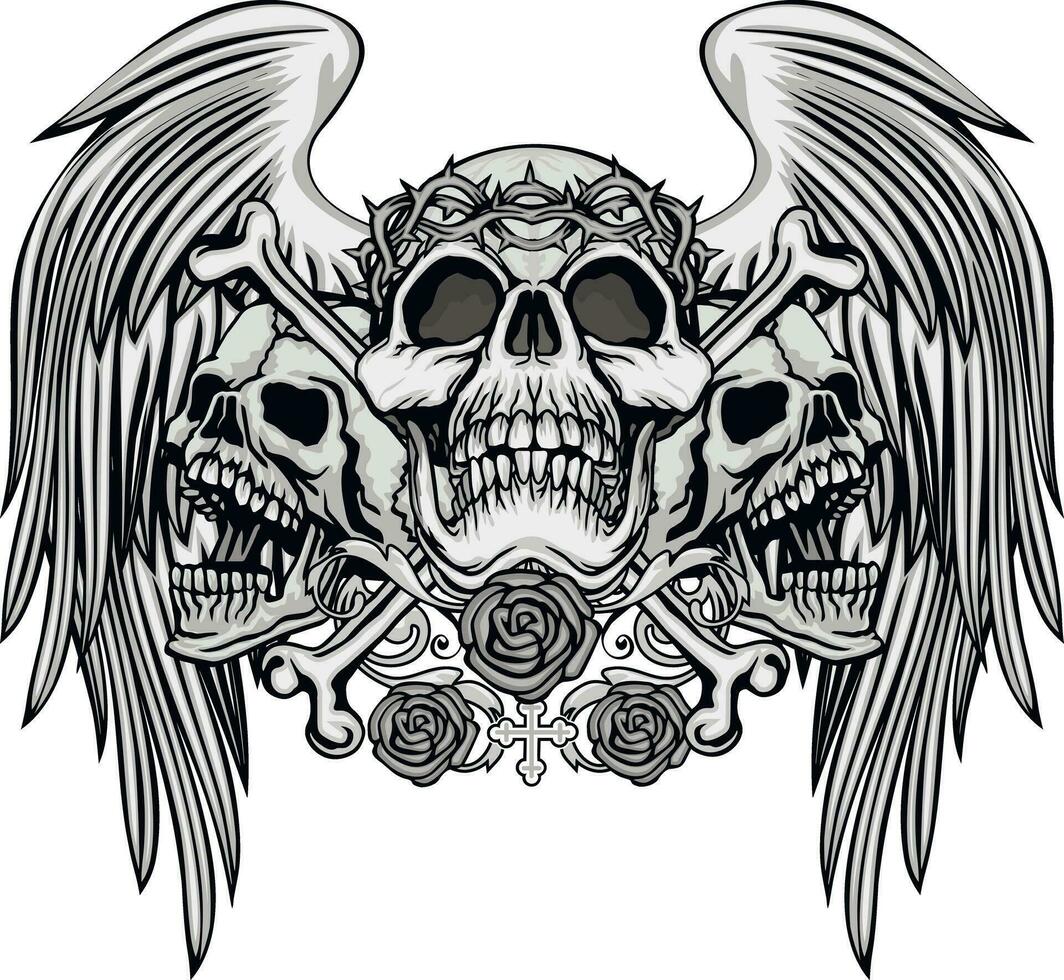 Gothic sign with skull and wings, grunge vintage design t shirts vector