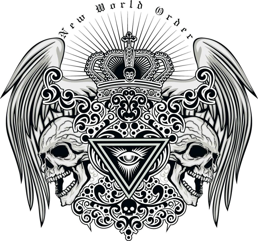 Gothic sign with skull and wings, grunge vintage design t shirts vector