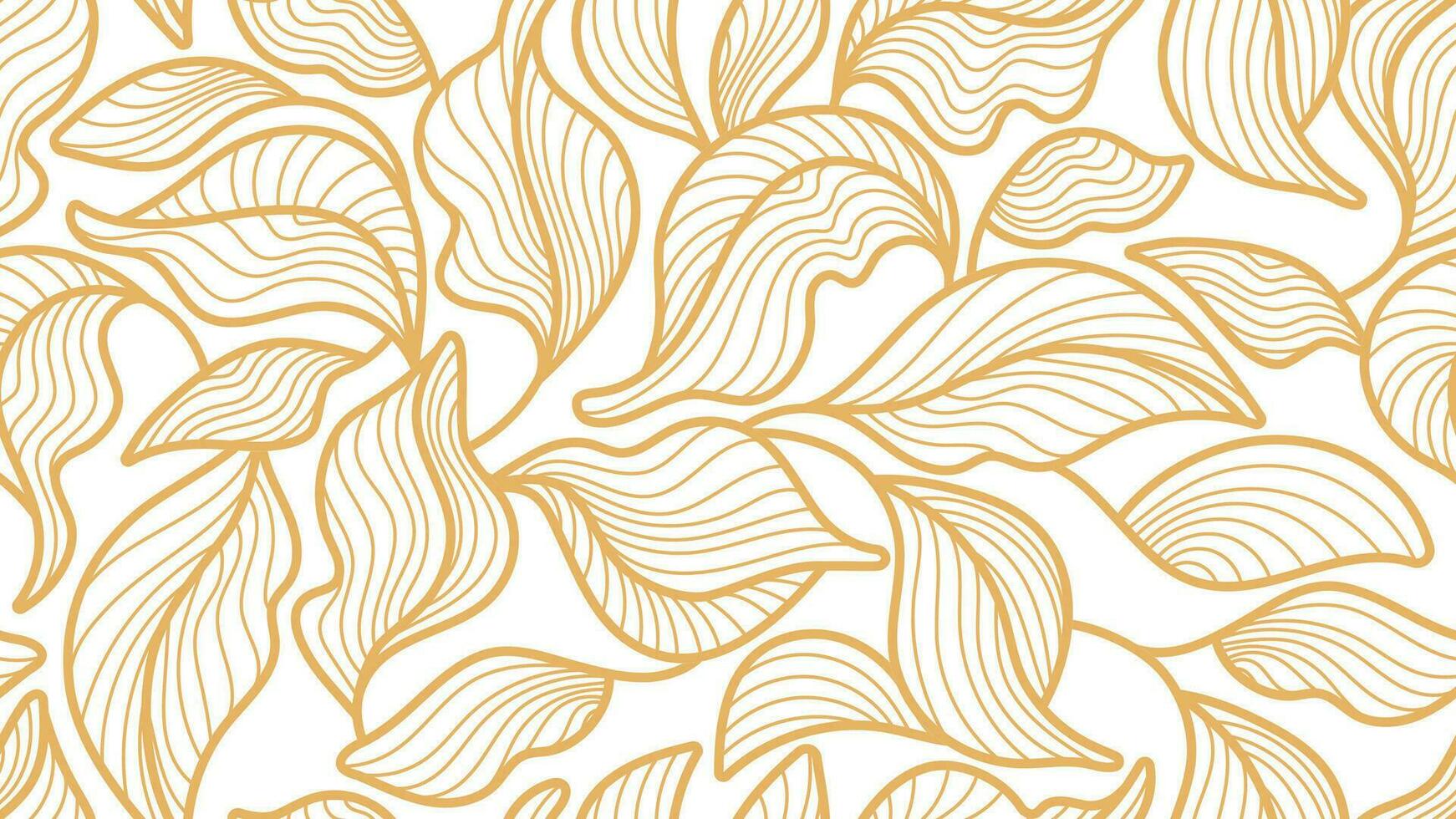 Golden leaves, seamless pattern. Graphic art line vector