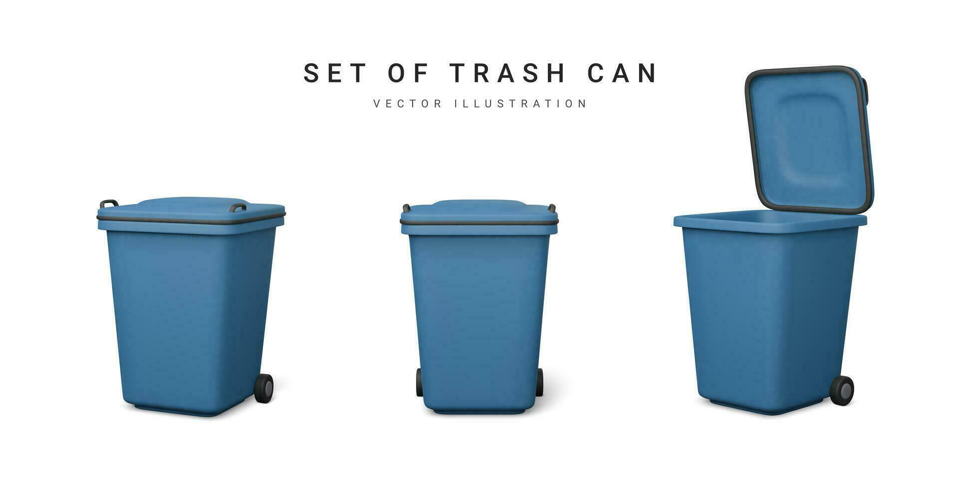 conjunto de 3d realista azul basura latas aislado en blanco antecedentes. vector ilustración