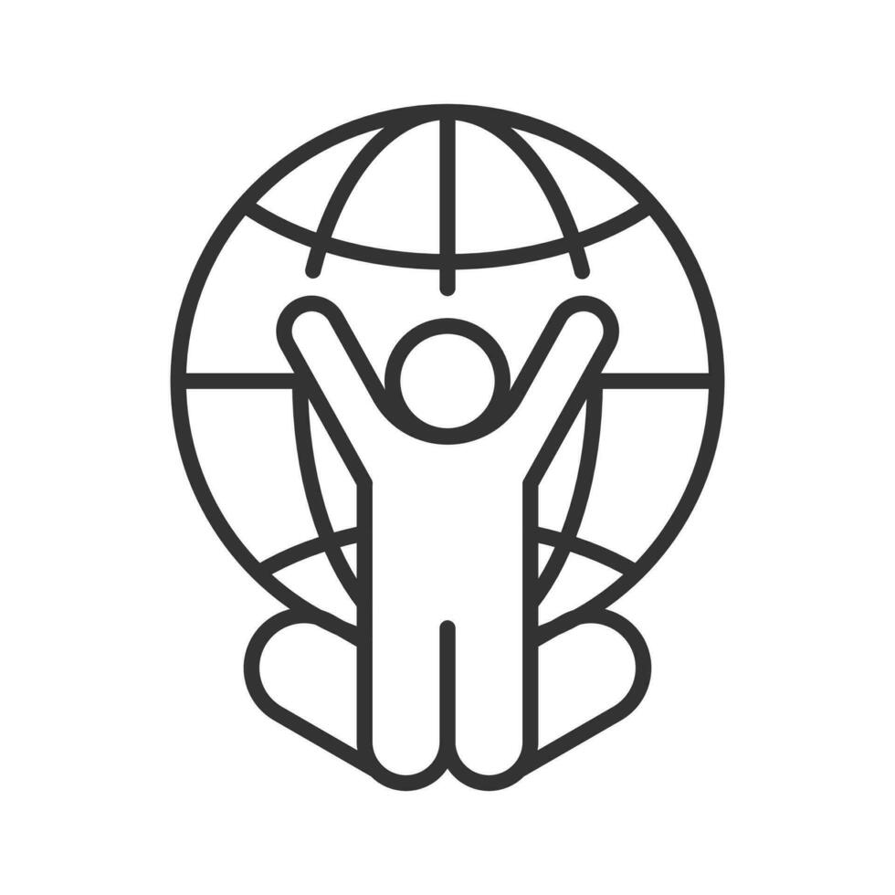 business icon with an employee who succeeds with the world vector