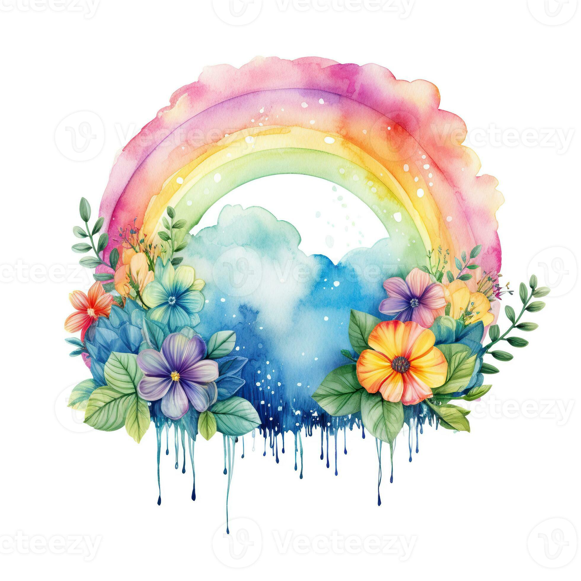 Rainbow flower art, watercolor illustration, children's design