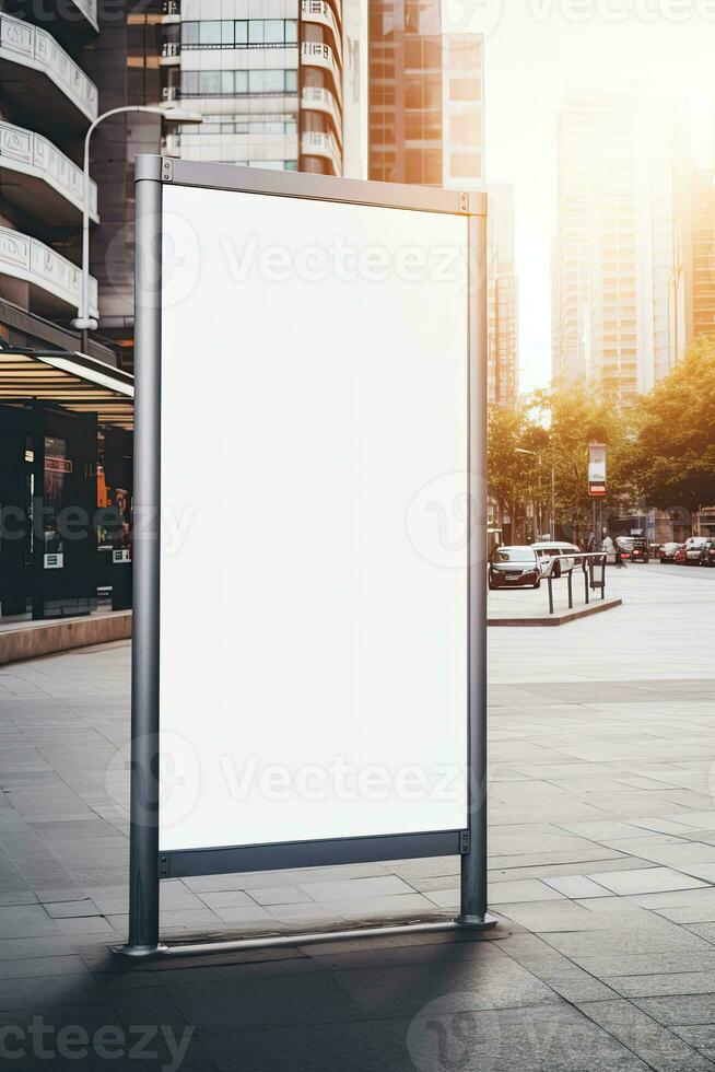 Blank mock up of vertical street poster billboard in morning dawn for marketing or advertisement AI Generated photo