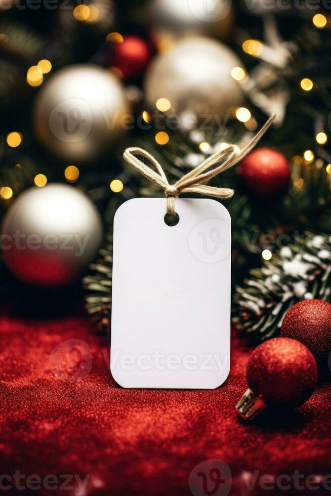 Modern Gift Tag for Christmas Holiday Mockup on blur light  background AI Generated photo