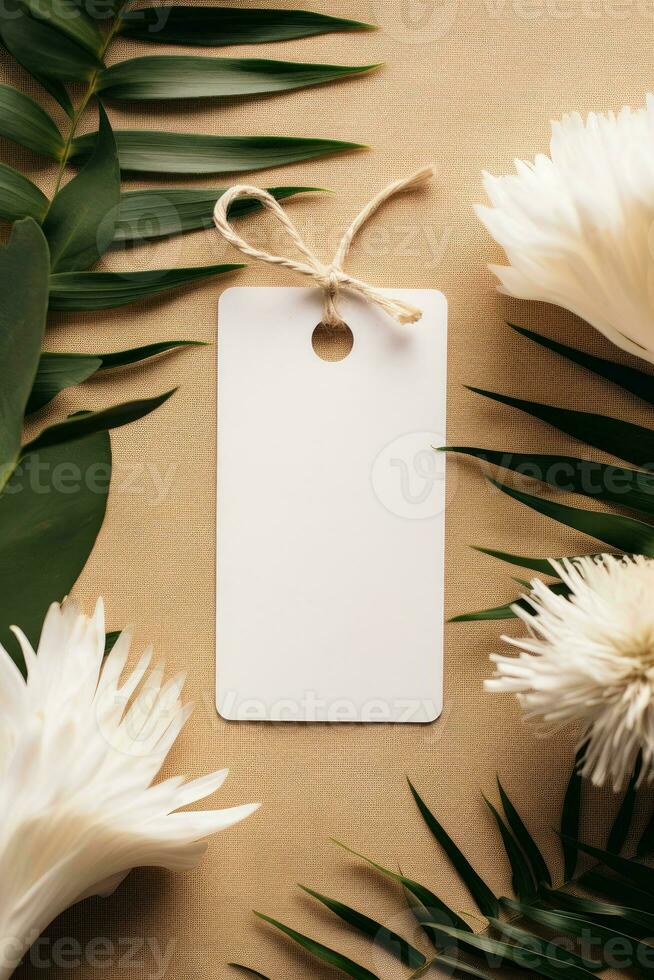 Minimalist empty wedding gift tag mockup or thank you tag template AI Generated photo