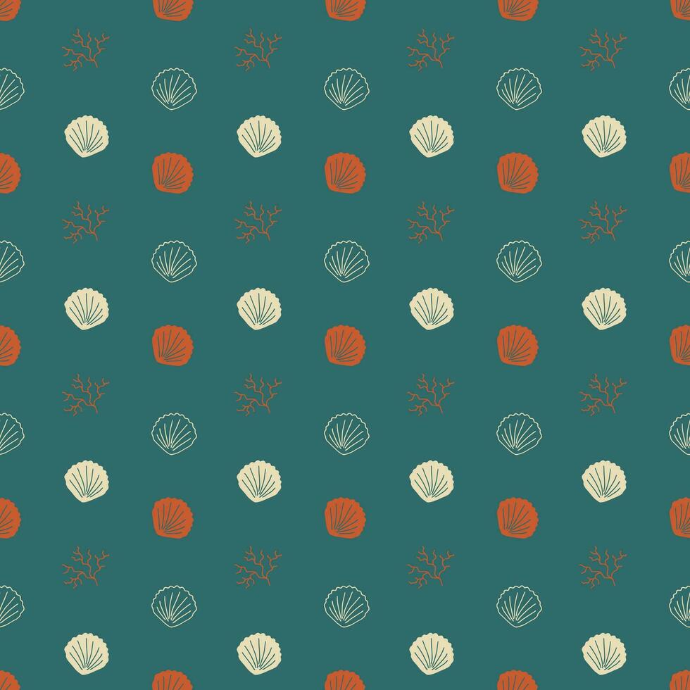 Sea shells green background seamless pattern illustration vector