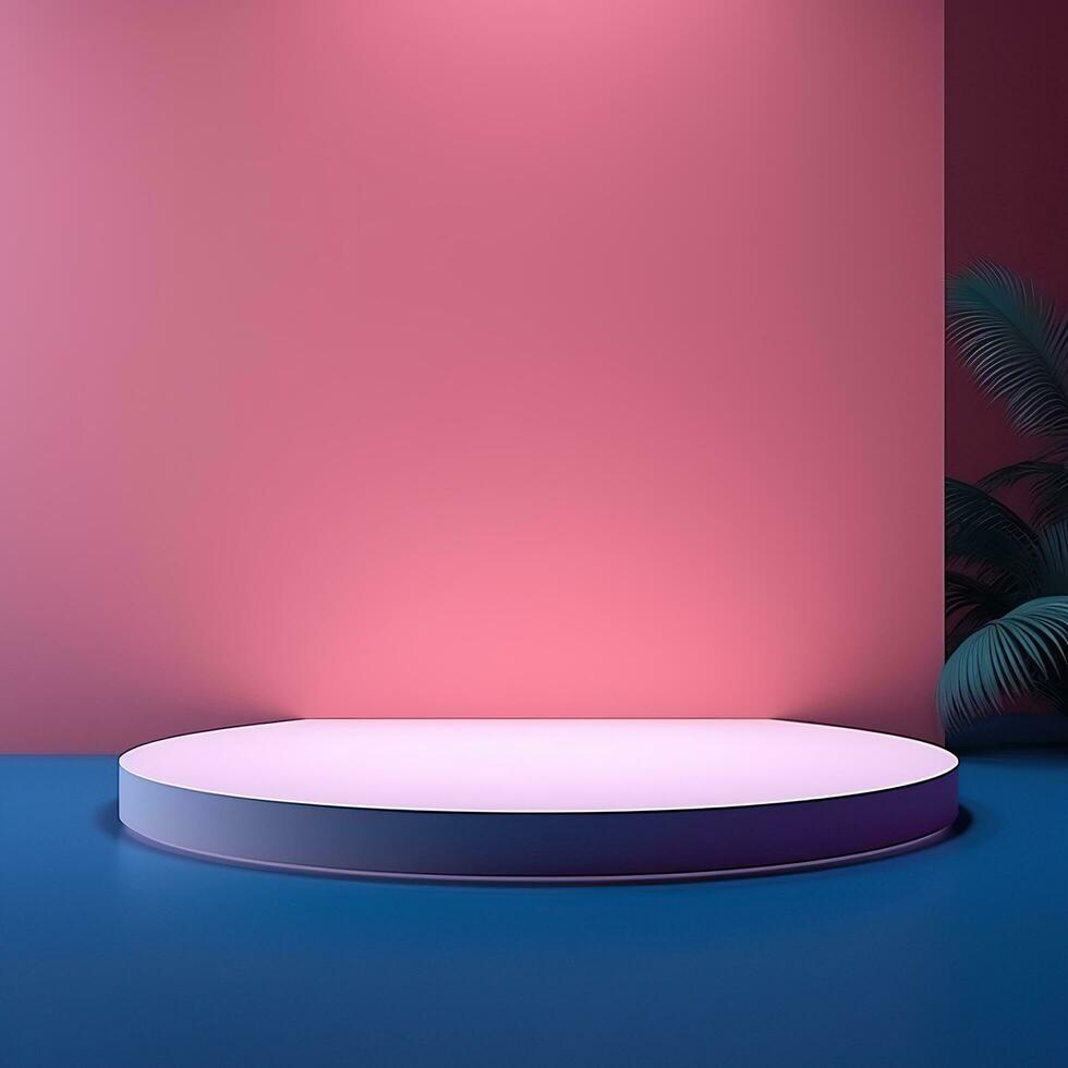 Pink glowing podium, empty flat stage photo