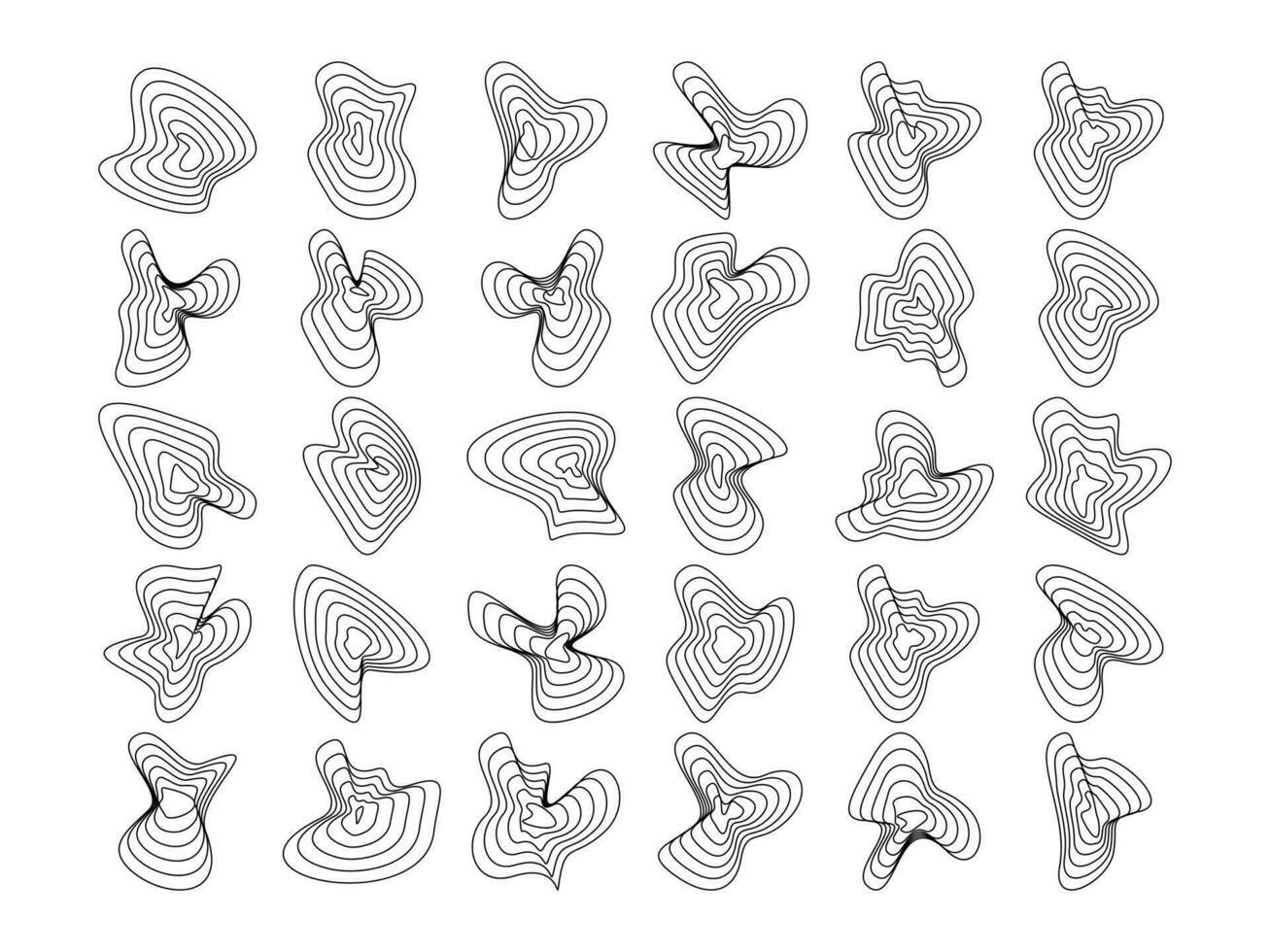 Wavy Abstract Concentric Line Art Collection vector