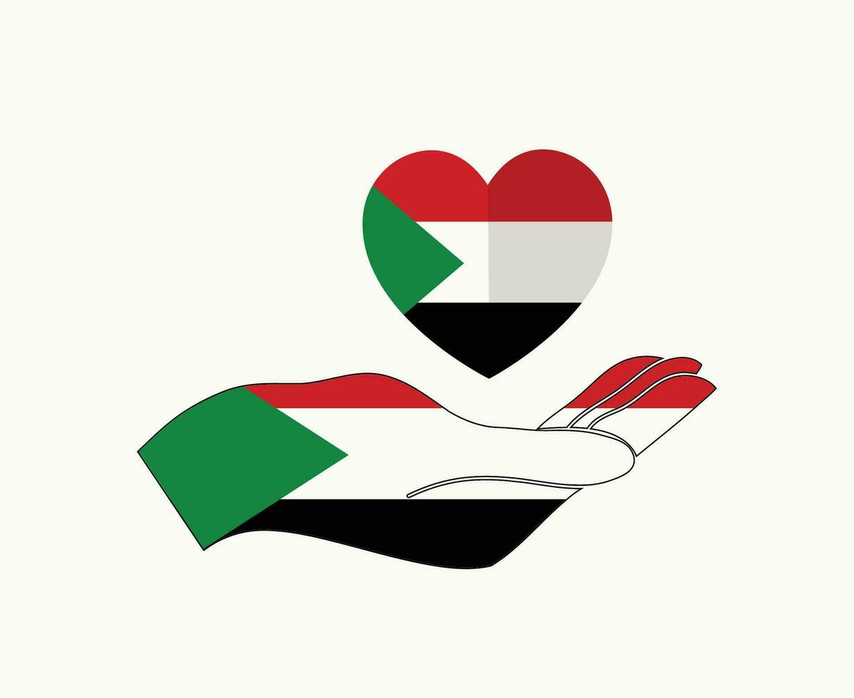 Sudan Flag Emblem Heart And Hand Symbol Abstract Middle East country Vector illustration Design