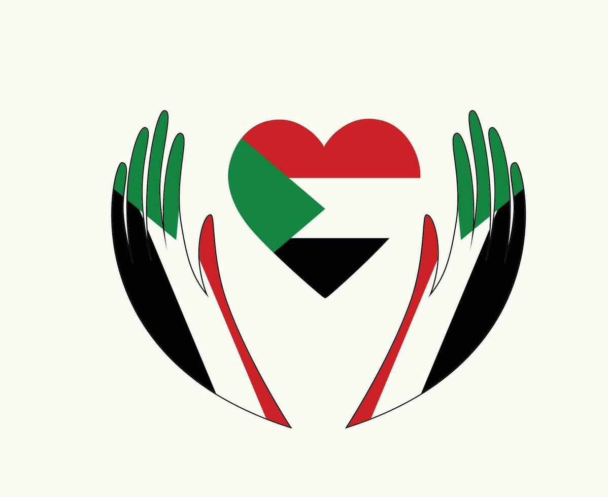 Sudan Flag Heart Emblem With Hands Symbol Middle East country Abstract Design Vector illustration