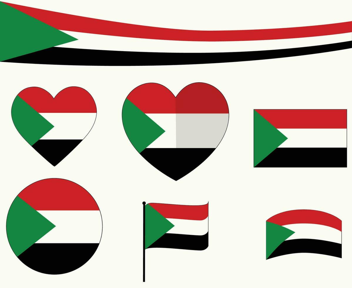 Sudan Flags Heart Ribbon Emblem Middle East country Icon Vector Illustration Abstract Design Element